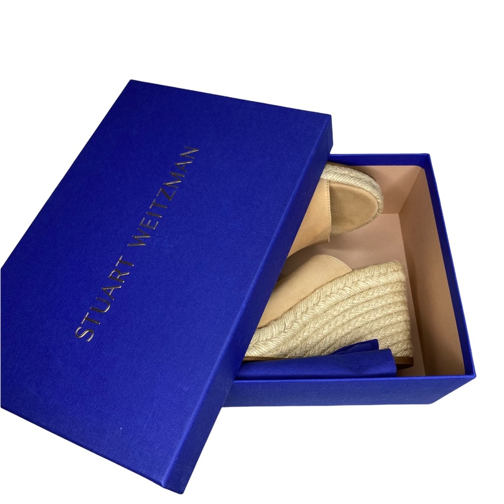 new Stuart Weitzman ❃ Platform Suede Espadrille Wedge Sandal ❃ Adobe Champagne - Picture 15 of 16